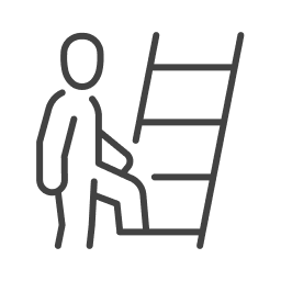 Icon of a person sitting next to an upright ladder