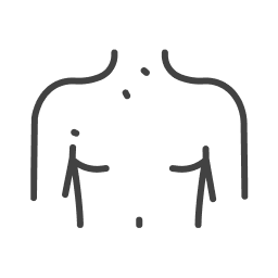 Icon representing a human upper body showing the shoulder area with pigmented lesions.