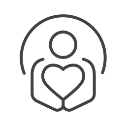 Icon depicting a stylized person hugging a heart, representing relief from vasomotor