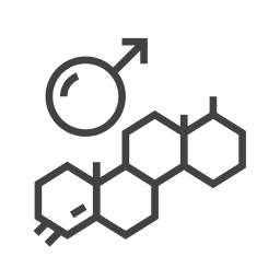 Icon depicting a chemical structure with a molecular formula including ring structures and a male gender symbol at the top left indicating testosterone