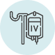 Icon representing an iv drip bag with a stand, depicted with simple lines and a droplet indicating fluid.